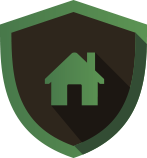 house icon inside of a green shield