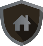 house icon inside of a gray shield
